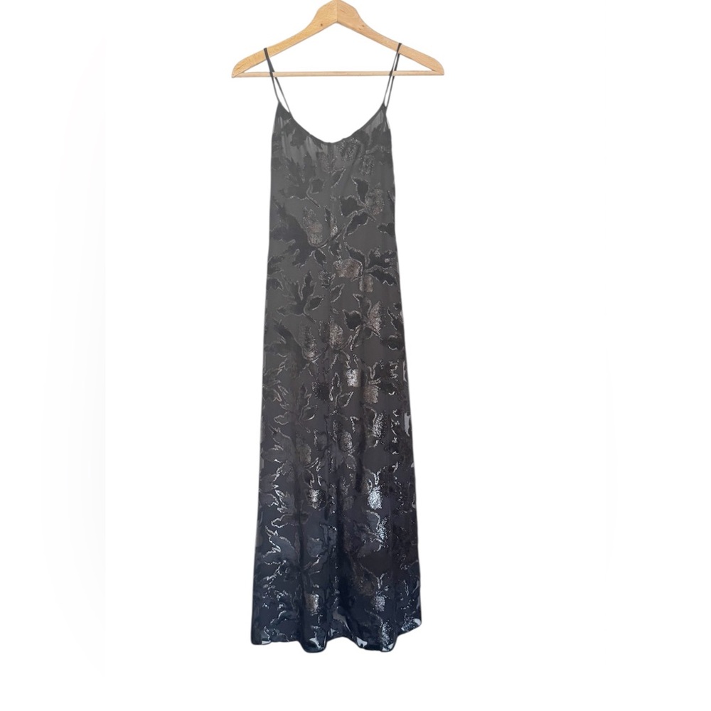 Vintage Karin Varvar Black Jacquard Thin Strap Slip Maxi Dress size S